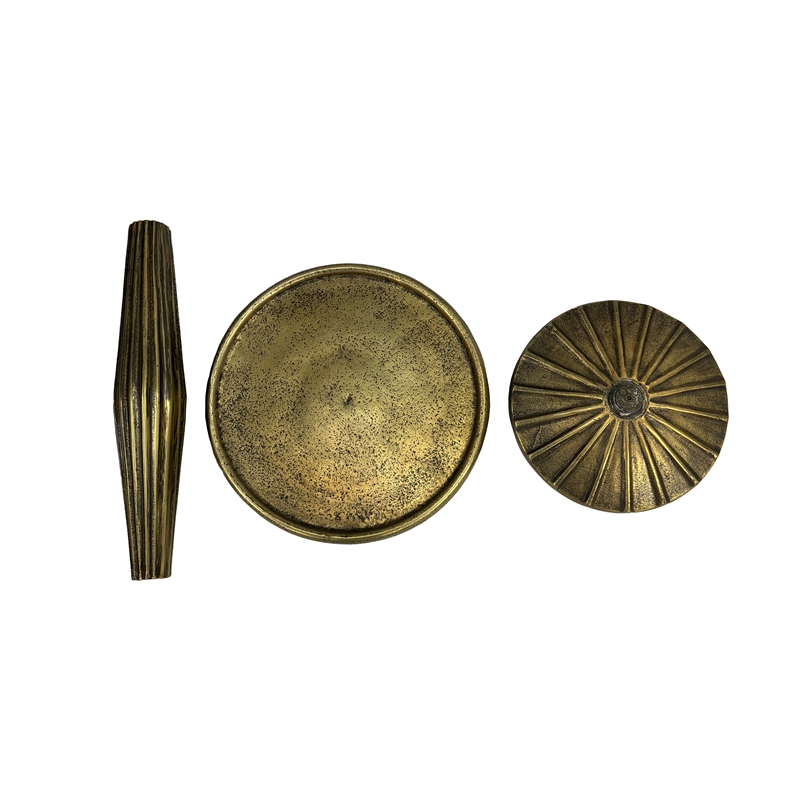 17 Inch Side End Drink Table- Fancy Fluted Base- Round Top- Antique Brass