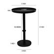Ara 22 Inch Side End Table- Vintage Sleek Pillar Base- Round Tray Top- Black