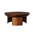 35 Inch Coffee Table- Handcrafted Round Mango Wood Top-Modern Curved Tripod Legs
