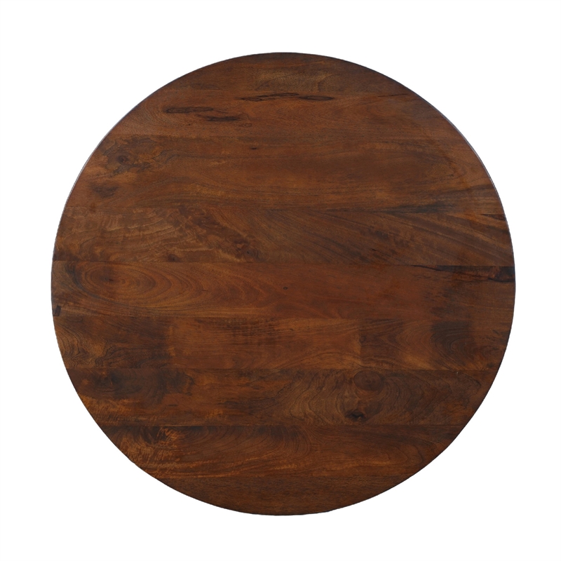 35 Inch Coffee Table- Handcrafted Round Mango Wood Top-Modern Curved Tripod Legs