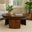 35 Inch Coffee Table- Handcrafted Round Mango Wood Top-Modern Curved Tripod Legs