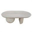 38 Inch Coffee Table- Oblong Mango Wood Top with a Modern Ball Leg- Washed White