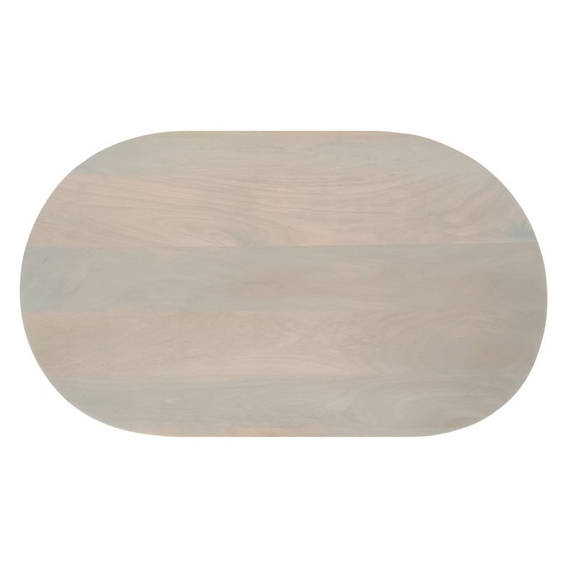 38 Inch Coffee Table- Oblong Mango Wood Top with a Modern Ball Leg- Washed White