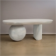 38 Inch Coffee Table- Oblong Mango Wood Top with a Modern Ball Leg- Washed White