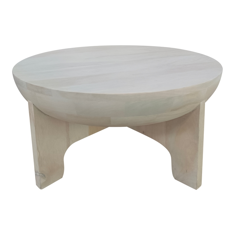 Tomas 32 Inch Coffee Table- Mango Wood Drum Top- Classic Washed White