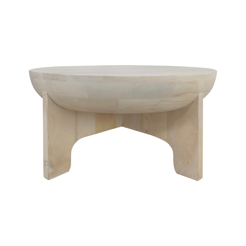 Tomas 32 Inch Coffee Table- Mango Wood Drum Top- Classic Washed White