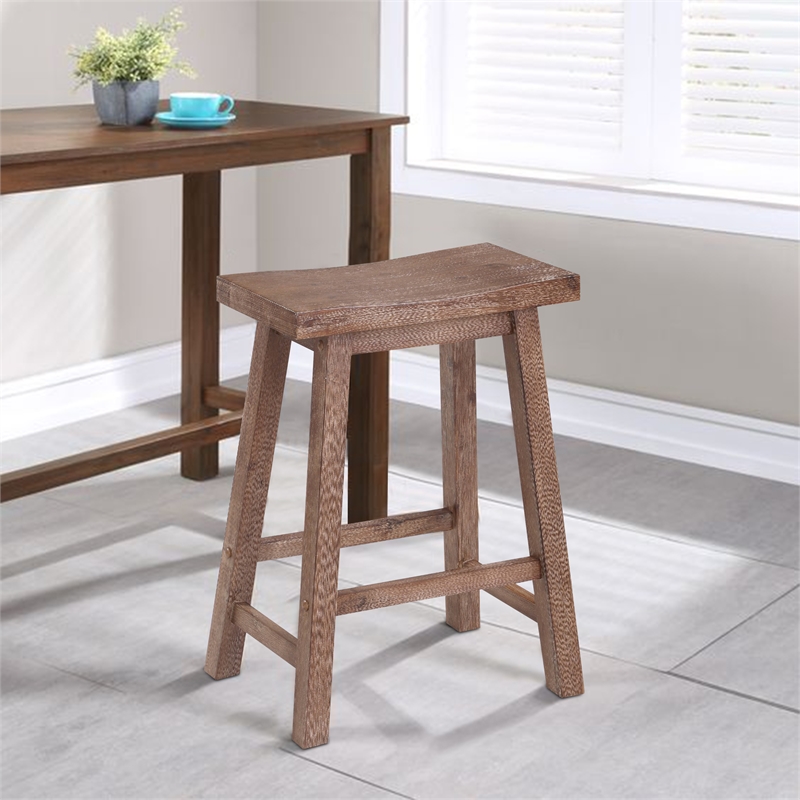 Wooden Frame Saddle Seat Counter Height Stool with Angled Legs- Brown