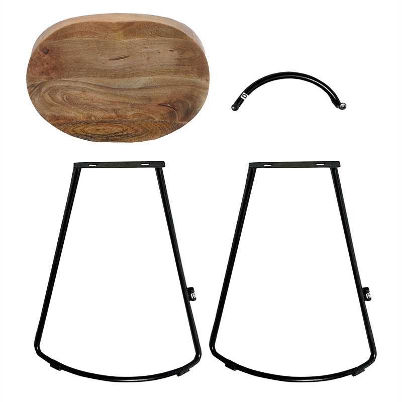 24 Inch Handcrafted Backless Barstool-Brown Mango Wood Thick SaddleSeat
