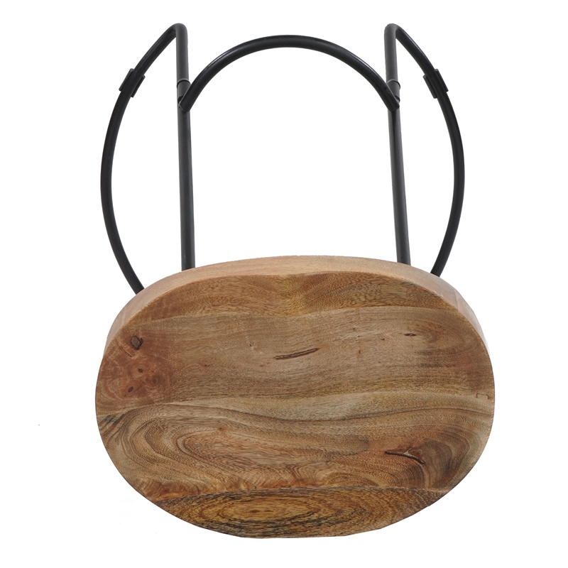 24 Inch Handcrafted Backless Barstool-Brown Mango Wood Thick SaddleSeat