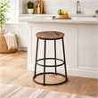 24 Inch Mango Wood Counter Height Barstool With Iron Base- Brown And Black
