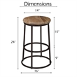 24 Inch Mango Wood Counter Height Barstool With Iron Base- Brown And Black