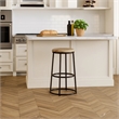 24 Inch Mango Wood Counter Height Barstool With Iron Base- Brown And Black