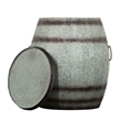 Barrel Drum Shape Storage Table with Removable Lid- Rustic Brown and Gray Metal