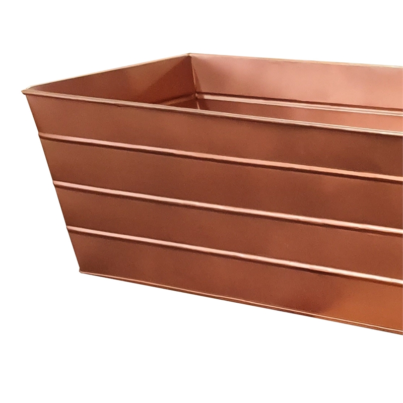 Rectangular Metal Flower Planter Box with Embossed Line Design-Large-Copper