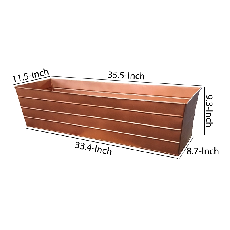 Rectangular Metal Flower Planter Box with Embossed Line Design-Large-Copper