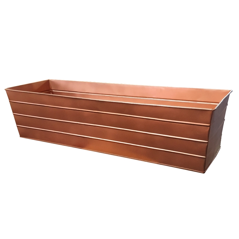 Rectangular Metal Flower Planter Box with Embossed Line Design-Large-Copper