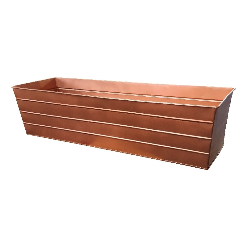 Rectangular Metal Flower Planter Box with Embossed Line Design-Large-Copper