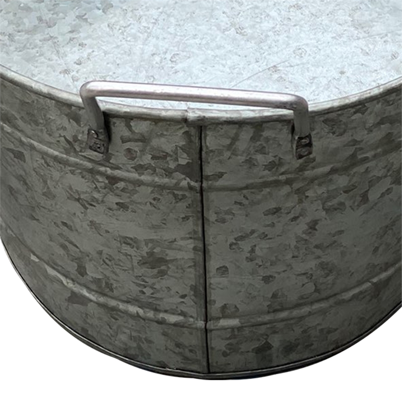 Thea Embossed Design Oval Shape Galvanized Steel Tub with Side Handles- Large