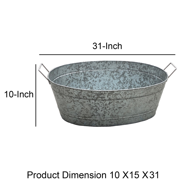 Thea Embossed Design Oval Shape Galvanized Steel Tub with Side Handles- Large