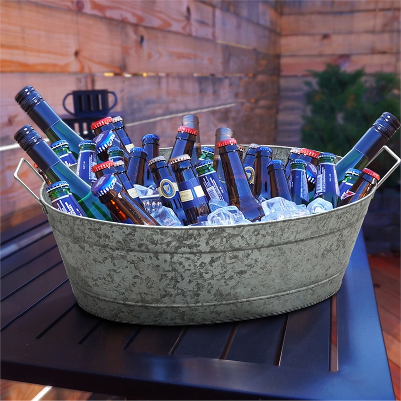 Thea Embossed Design Oval Shape Galvanized Steel Tub with Side Handles- Large