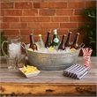 Thea Embossed Design Oval Shape Galvanized Steel Tub with Side Handles- Large