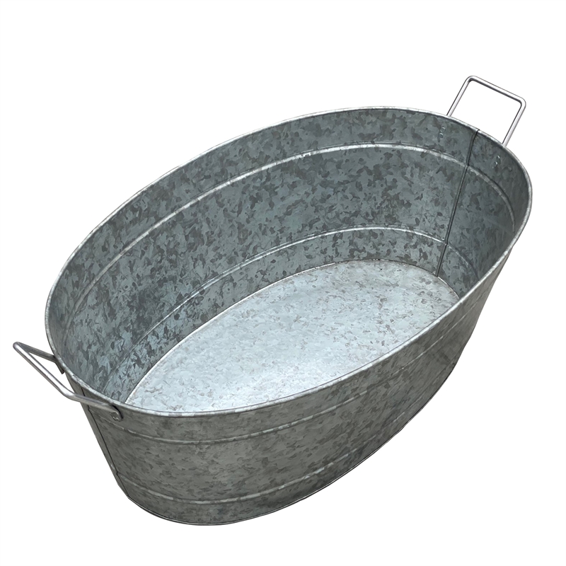 Thea Embossed Design Oval Shape Galvanized Steel Tub with Side Handles- Large