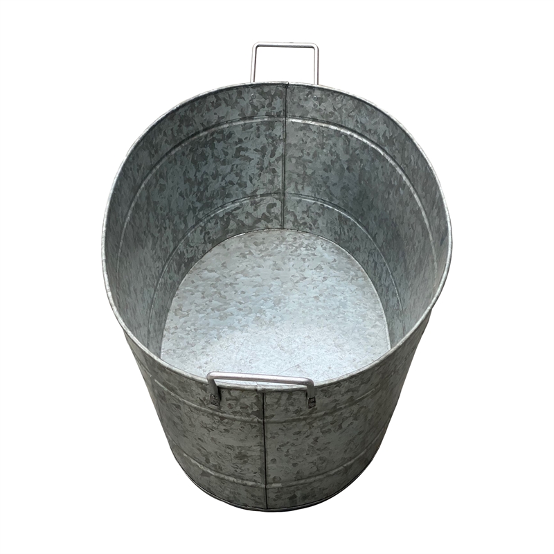 Thea Embossed Design Oval Shape Galvanized Steel Tub with Side Handles- Large