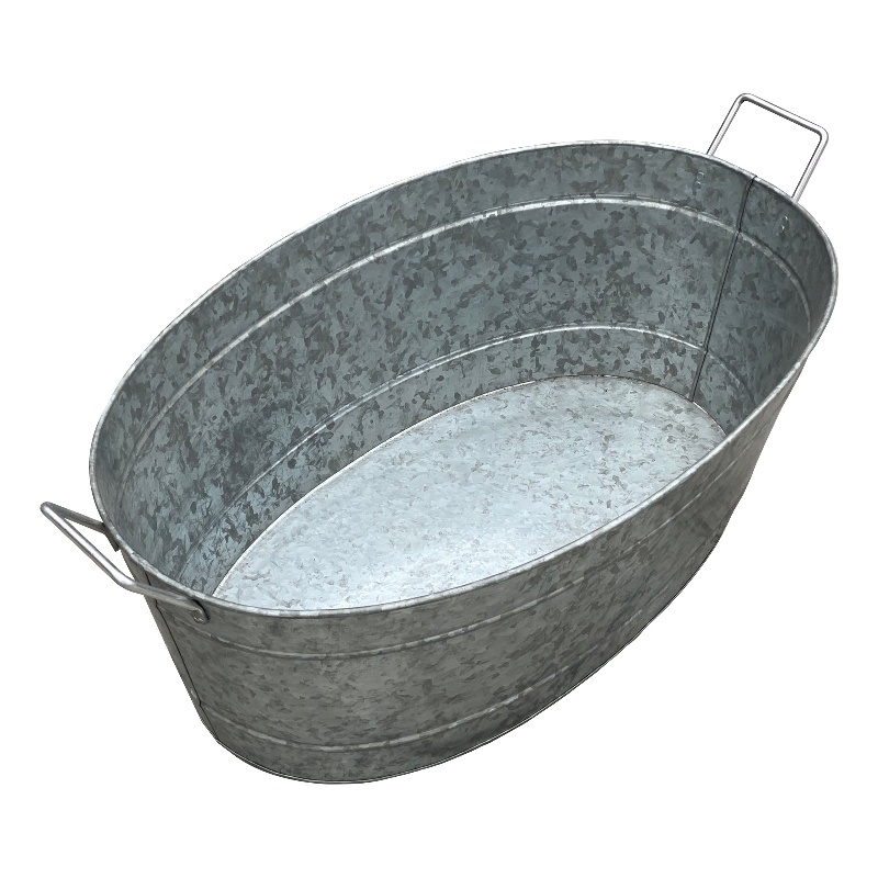 Thea Embossed Design Oval Shape Galvanized Steel Tub with Side Handles- Large