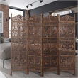71 Inch 4 Panel Mango Wood Room Divider-Hand Carved-Sun & Moon Design- Brown