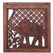Zofi Hand Carved Elephant Design Foldable 4 Panel Wooden Room Divider-Brown