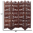 Zofi Hand Carved Elephant Design Foldable 4 Panel Wooden Room Divider-Brown