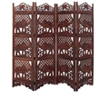 Zofi Hand Carved Elephant Design Foldable 4 Panel Wooden Room Divider-Brown