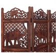 Zofi Hand Carved Elephant Design Foldable 4 Panel Wooden Room Divider-Brown