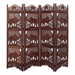 Zofi Hand Carved Elephant Design Foldable 4 Panel Wooden Room Divider-Brown