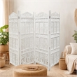 Aesthetically Carved 4 Panel Wooden Partition Screen/Room Divider- White