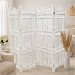 Aesthetically Carved 4 Panel Wooden Partition Screen/Room Divider- White