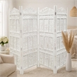 Aesthetically Carved 4 Panel Wooden Partition Screen/Room Divider- White