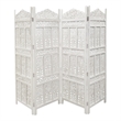 Aesthetically Carved 4 Panel Wooden Partition Screen/Room Divider- White