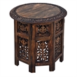 18 Inch Mango Wood Folding Accent Table- Hand Carved- Walnut Brown