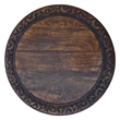 18 Inch Mango Wood Folding Accent Table- Hand Carved- Walnut Brown