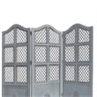 Three Panel Wooden Room Divider with Traditional Carvings and Cutouts- Blue