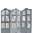 Three Panel Wooden Room Divider with Traditional Carvings and Cutouts- Blue