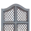 Three Panel Wooden Room Divider with Traditional Carvings and Cutouts- Blue