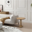 21 Inch Side End Table- Round Top- Stacked Ball Post- Natural Brown Mango Wood