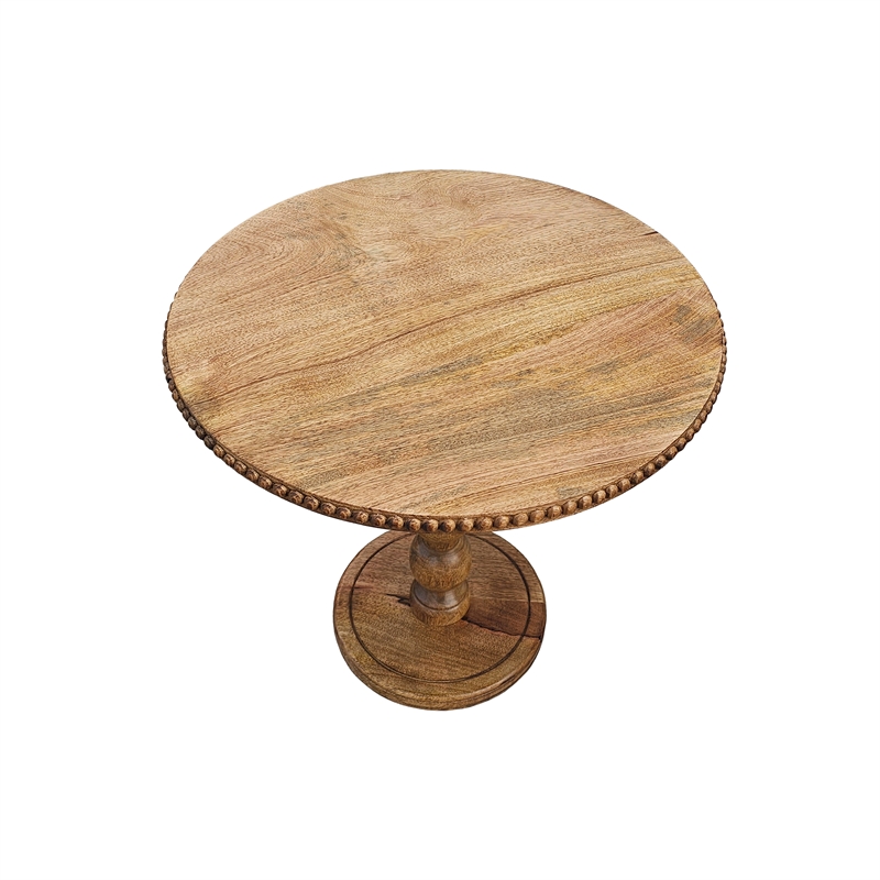 21 Inch Side End Table- Round Top- Stacked Ball Post- Natural Brown Mango Wood