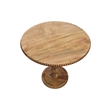 21 Inch Side End Table- Round Top- Stacked Ball Post- Natural Brown Mango Wood