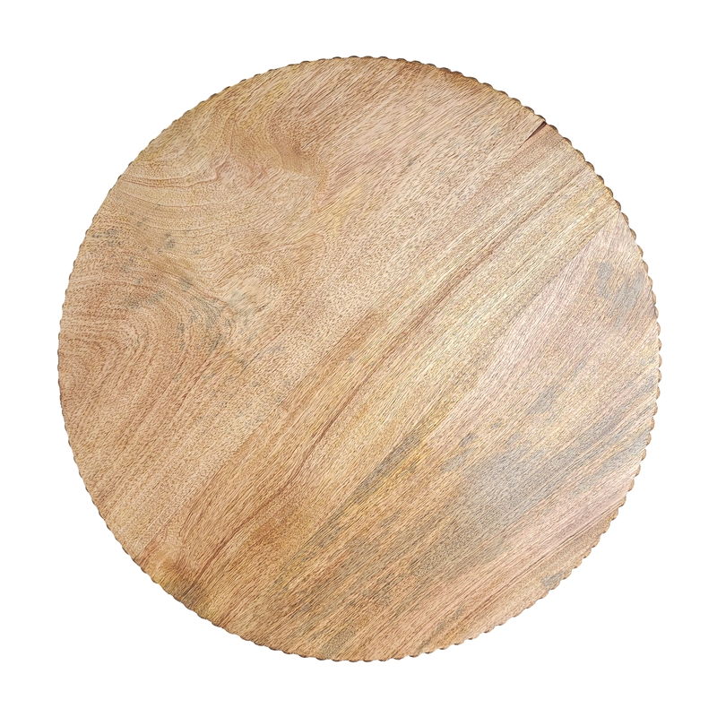 21 Inch Side End Table- Round Top- Stacked Ball Post- Natural Brown Mango Wood