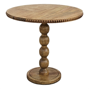 21 Inch Side End Table- Round Top- Stacked Ball Post- Natural Brown Mango Wood