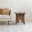 21 Inch Boho Side End Table- Floral Carved Details- Foldable Panel Legs