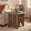 21 Inch Boho Side End Table- Floral Carved Details- Foldable Panel Legs